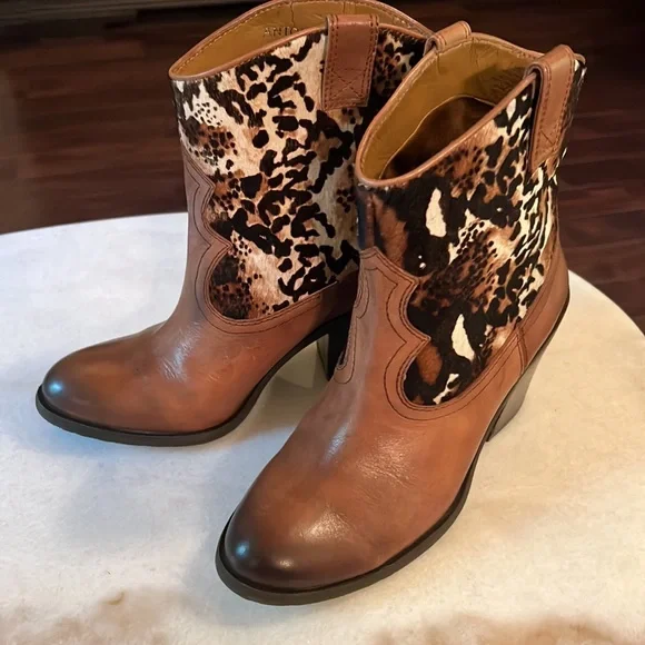 Antonio Melani Leather and Calf Hair Western Boots Size 7.5 Brown - Picture 2 of 12